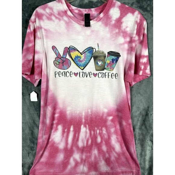 Glidden Shirt Peace Love And Coffee Women’s T-Shirt Pink Hippie Vibes Medium Top - Picture 4 of 13